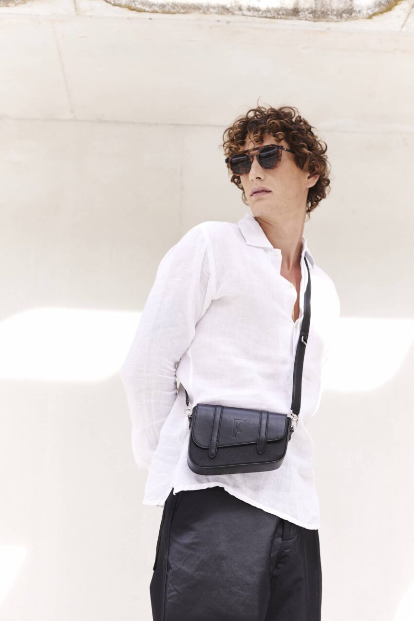 Bordeaux <span>Leather and Canvas Shoulder Bag</span>